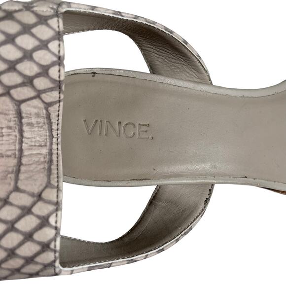 VINCE Josslyn Leather Snake Block Heel Ankle Strap Sandals Open Toe Gray 8 Italy - Picture 10 of 11
